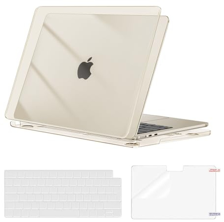 MOSISO Kompatibel mit MacBook Air 13 Zoll Hülle M5 M4 M3 M2 2026-2022 13,6 | Ultradünne, Seidige Haut Hartschale für 13,6 A3449 A3240 A3113 A2681&Tastaturschutz&Displayschutz, Kristall Polarstern