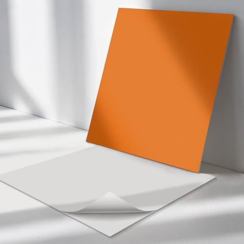 Vinyl Klebefliesen Quadratisch 20x20 cm Küchenrückwand Fliesenaufkleber Wasserfest 20 Stück für Küche und Badezimmer PVC Bodenbelag Wand und Boden Selbstklebend - Farbe Orange