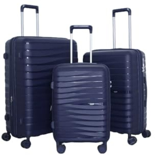 DMS® Kofferset – 3-teiliges Hartschalen Trolley Set aus Polypropylen – Reisekoffer mit 360° Doppelrollen, Hartschalen-Kofferset, 3-teilig, Wellenmuster Design, 360° Rollen, Reisekoffer-Set (Blau)