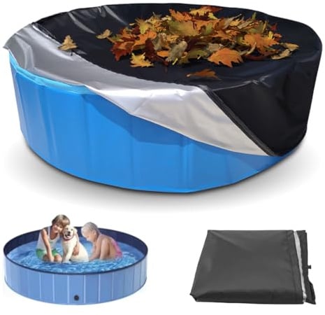 Yuragim Poolabdeckung Rund 160 cm, 160 * 30cm Hundepool Abdeckung mit Kordelzug 210D Oxford Wtaubdicht und Wasserdicht Pool Abdeckplane, Faltbarer UV-Stabil & Reißfest Schwimmbadabdeckung für Dog Pool