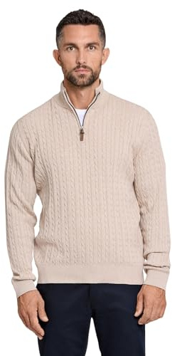 Lindbergh Pullover Herren mit Reißverschluss | Strickpullover Zip Herren aus 100% Baumwolle im Zopfmuster | Relaxed Fit mit hohem Kragen & Rippbündchen
