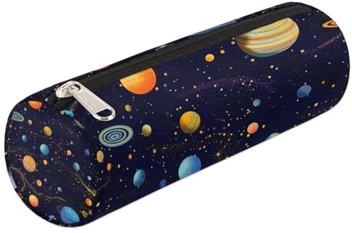 Mexpekil Federmäppchen mit Planeten-Weltraum-Universum, Stiftetasche, Marker-Tasche für Kinder, Jungen, Mädchen, Zylinder, rund, Federmäppchen für Schulbedarf, Organizer