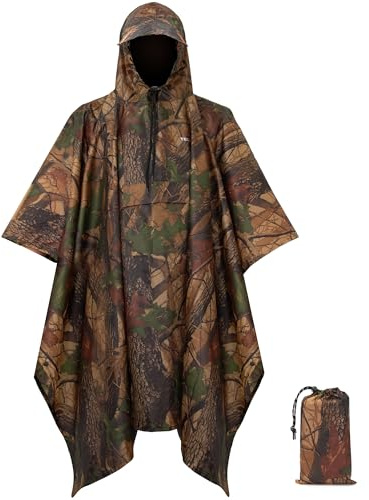TechRise Wasserdichter Regenponcho, Leichter Atmungsaktive Regenjacken, Unisex EVA Regencape mit Kapuze, Multifunktionale Wiederverwendbarer Regenmantel für Wandern, Camping, Angeln, Fahrrad
