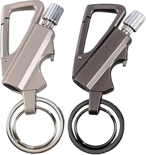 Accendino infinito permanente con apribottiglie multifunzione, con portachiavi multiuso, riutilizzabile, impermeabile, per uso esterno (nero + argento)