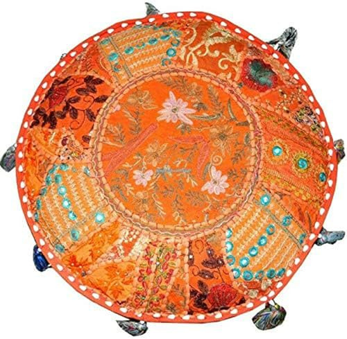 Arprani Ottomane Pouf Cover Round Ottomans Covers for Living Room Indian Pouf Ottoman Footstool-Cotton Beanbag Cover-seating Ottomans for Living Room-Indian Poufs