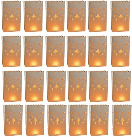24 Stück Papier Lichttüten Papier Kerzentüten weiße Lichtertüten Lichtertüten Candle Bags für Dekoration Party Tischdeko Valentinstag Verlobung Hochzeit Weihnachten Geburtstag Jahrestag Feier