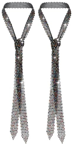 AIEOE 2 Stück Glitzer Diamantlegierung Krawatte Damen 70er Jahre Disco-Accessoire Uniform Party Kostüm Vielfarbig*2