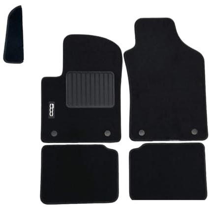 Tapis de sol pour Fiat 500 à partir de 2015, avec logo brodé 2 broches de sécurité, haute qualité, fabriqué en Italie. (5 pièces)