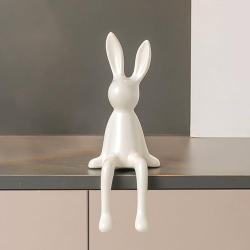 Jaoxiuozi Osterhase Keramik Figur Moderne Deko Hasen Skulptur für Ostern, Frühling & Zuhause Glasiert Osterhase Kantenhocker für Tisch, Fensterbank & Wohnzimmer (Weiß)