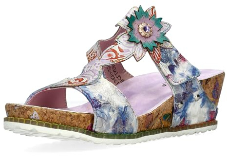 Laura Vita Damen Pantolette Struktur Leder mit floralem Muster Beclindao 25