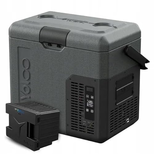 Yolco ET18 Glacière compresseur carbone 18L avec batterie SC4B - Réfrigérateur portable & congélateur jusqu'à -20°C, 12/24V DC & 230V, USB, voiture, camion, bateau, camping, gris