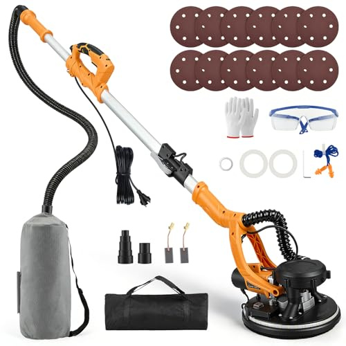 Drywall Sander, 850W Electric Sander with LED Light, 5-Speed 950-2100RPM, Auto Dust Collection, Dual Air Channel, External Vacuum Compatible, Foldable Extendable Pole Sander, 12 225mm Sandpapers