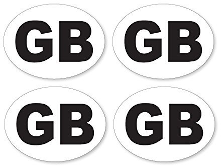Pack of 4 Small GB Britain White Oval Self Adhesive Stickers Ideal for Scooters Car Vans and Vehicles 75mm by 45mm Each