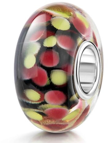 MATERIA Murano Glas Beads Anhänger Rosenblätter 925 Silber gelb schwarz für Beads Armband #356