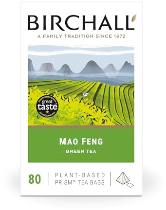 Birchall Tea Bags, Mao Feng Green Tea, Antioxidants Green Tea Bags Bursting with Full Flavour, Perfect Tea Gifts, Pack of 80 Plant-Based Prism Tea Bags