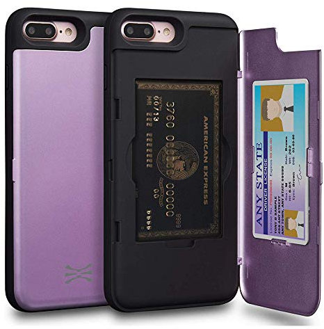 TORU CX PRO for iPhone 8 Plus/iPhone 7 Plus Case Wallet | Protective Shockproof Heavy Duty Cover with Hidden Card Holder & Card Slot | Plastic Mirror Included - Purple