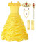 ReliBeauty Vestito Costume Principessa Carnevale Bambina Halloween Giallo con Accessori, 110