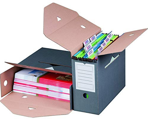 KK Verpackungen Archivboxen für Hängemappen | 10 Stück, 330x120x265mm | Wiederverschließbare Archivschachteln mit Beschriftungsfeldern | Archivkartons mit Grifflöchern, 12cm Rückenbreite