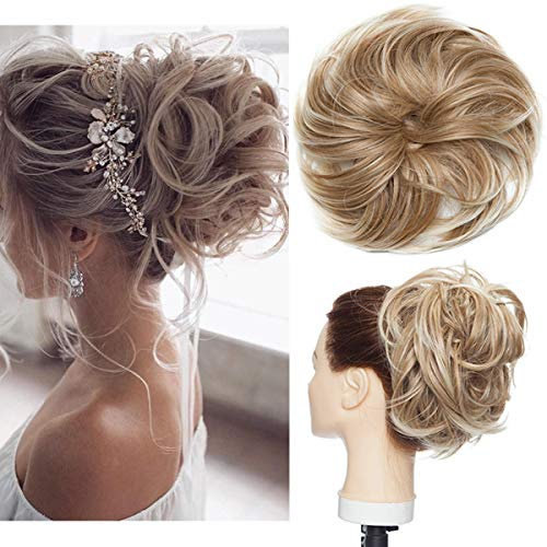 Tousled Updo Messy Bun Haarteil Haargummis Haarverlängerung Pferdeschwanz mit elastischen Haarteil Hair Extensions für Frauen Sandbraun bis blond bleichen
