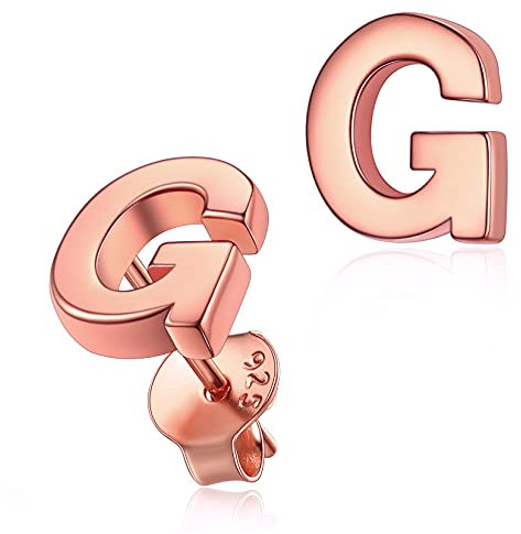 Silvora Initial G 925 Silber Alphabet Ohrstecker Rosegold Damen Ohrringe Buchstaben Ohrstecker für Damen/Frauen/Kinder Initiale Name Ohrringe