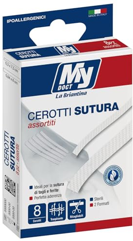 My Doct Cerotti Per Sutura Di Tagli E Ferite, Doppia Misura 3x7.5 Cm E 6.4x0. Cm, Pezzi, Bianco, Assortiti, 8 Unità