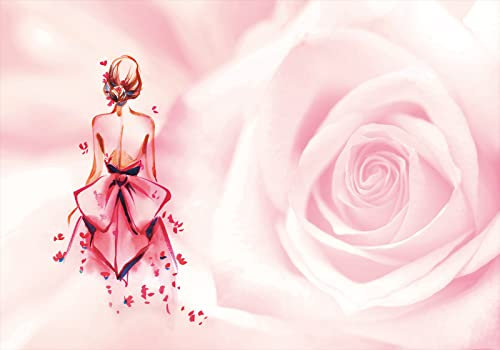 Wesmilewallpaper Papier Peint Panoramique 3D Art De Vue De Dos Fille Fleurs Roses Tapisserie Murales Papiers Peints Intissé Poster Mural 350X245Cm
