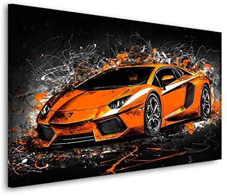 Kunstgestalten24 Leinwandbild Auto Lamborghini Abstrakt Orange Style Wandbild Kunstdruck Raum- u. Wanddekoration Übergrößen
