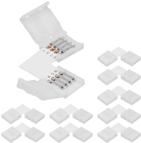 ECD Germany 10er Set LED Strip Leiste Verbinder L-Form 4 polig 10mm RGB SMD 5050/3528 LED Strip Zubehör Lichterkette 4 Pin Adapter Stecker Connector 90grad Schnellverbinder Lötfreier LED Eckverbinder