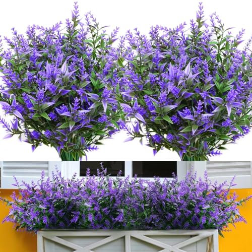12 Pcs Plante de Lavande Artificielle Intérieur et Extérieur Plastique Résistant aux UV Fausses Fleurs Plantes Bouquets pour Arrangement Floral, Décorations de Mariage à la Maison et au Jardin, Violet