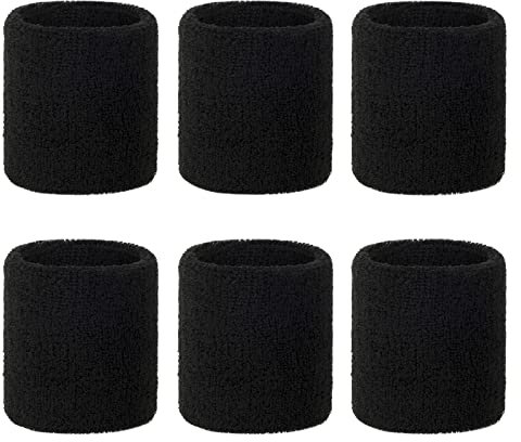 LUSiT7 Schweißbänder,6 Stüc Sport Wristbands Gelenkband,Absorbierende Schweißbänder Fitness-Schweißbänder Weiche Verdickte Baumwolle für Tennis Joggen Gymnastik Fußball Basketbal, Schwarz – 6 Stück