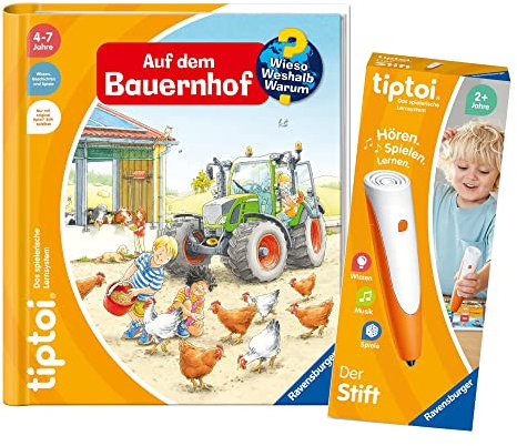 Ravensburger tiptoi Set: Wieso? Weshalb? Warum? Auf dem Bauernhof + 00110 tiptoi Der Stift, Lernspielzeug für Kinder