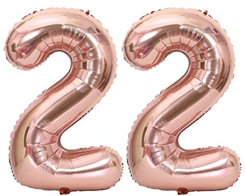 D2D | Party Balloon Zahl 22 XL in Rosé - Größe: 80 cm - Folienballons - Geburtstagdeko - Zahlenballons - Helium Ballons