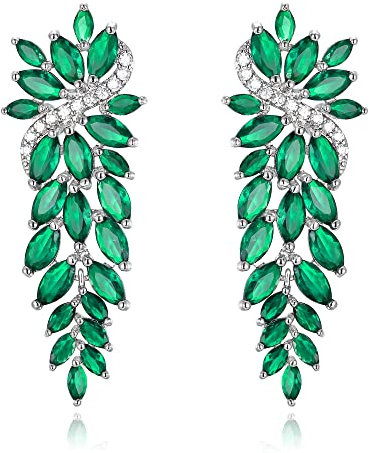Pendientes de Mujer-Clearine Colgantes Largos de Circonita Cúbica para Novia Estilo Marquesa,Color Verde Plata-Tono