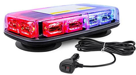 WE LITING Lumière stroboscopique LED rouge et bleu super lumineuse 48 LED d'urgence pour toit de voiture 16 modes de clignotement 12 V-24 V avec base magnétique pour voiture, camion (1 pièce)