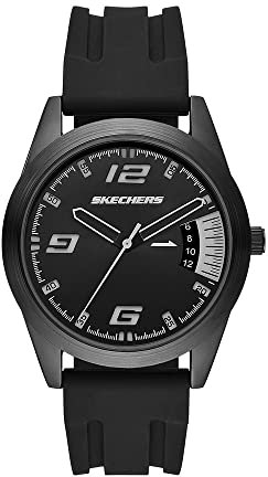 Skechers Montre pour Homme Reseda, Mouvement Trois Aiguilles avec Date, Boîtier en Alliage Noir 43 mm avec Bracelet en Silicone, SR5199