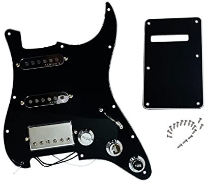 LAMSAM Vorverdrahtetes Pickguard mit SSH Pickup Set, 3-lagiges Pick Guard Loaded High Output Alnico V Single Coil Humbucker Pick-ups, E-Gitarre Schlagplatte als Gitarrenbauer Ersatzteile, Black-0E