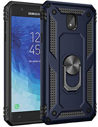 yanzi Kompatibel mit Samsung Galaxy J3 Smartphone Hülle(Blau)+3D Displayschutzfolie[Militär-Stoßfeste]-[Ständer] Schutzhülle Rugged Kratzfest Bumper Handyhülle für Galaxy J3-2018