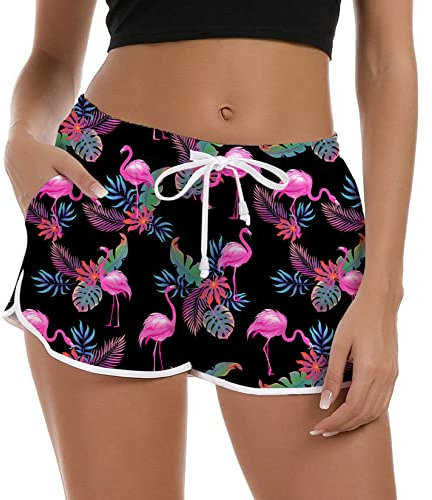 Rave on Friday Short de Bain pour Femme Imprimé Flamant Rose - Respirant à Séchage Rapide - Taille L