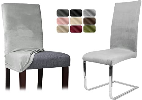 BEAUTEX Stuhlhussen Samt Stretch Stuhl & Schwingstuhl 6er Set Hellgrau LEA | 95% Polyester, 5% Elasthan, weiche Velours-Oberfläche, Rundum-Gummizug, 30 °C waschbar, faltenarm, formstabil & langlebig