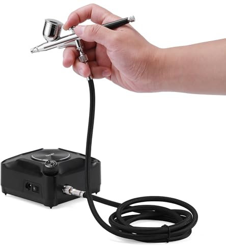Gravity Feed Dual Action Airbrush Kit with 36PSI Compressor Portable Adjustable Output Working Pressure with 0.3mm Nozzle 7cc Cup