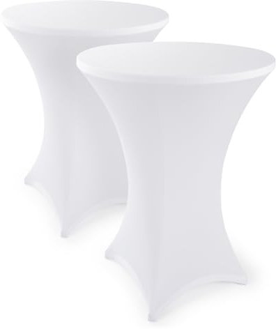 Blumtal 5er Set Stretch Stehtisch Hussen Bügelfrei - Oeko -TEX zertifizierte Tischhussen für Stehtische Ø 70 – 75 cm - Verstärkung im Fußbereich - waschmaschinengeeignet - Weiß