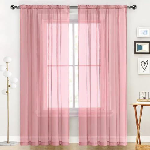SpaceDresser Voilage transparent avec passe-tringle pour cuisine, chambre à coucher, salon, rideaux filtrant la lumière du soleil, intimité, décoration d'intérieur, couleurs assorties (rose poudré,