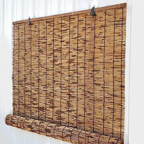 Natural Reed Vorhang,Bambusvorhänge,Bambus Rollo Seitenzugrollo,Sonnenschutz Verdunkelungsrollo,Sichtschutz,Balkon Trennwand Strohjalousien,für Außen,Innen,Terrasse,Garten (120×110cm/47×43in)