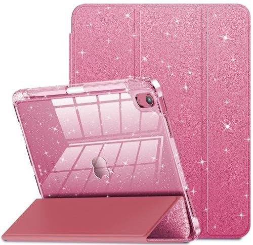 INFILAND Étui à Paillettes avec Dos Transparent, Porte-Crayon pour iPad Air 11 M2 2024/M3 2025, iPad Air 7e/6e/5e/4e génération 2022/202011