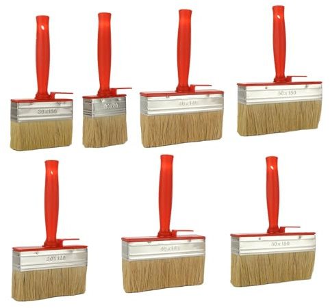 DAJAVE 7 Pack Fence Paint Brushes 5 Sizes Fence Brush Decking Paint Brush Red Shed Brush for Wood, Wall, Fence, Shed and Decking