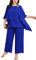 Hanna Nikole Hosenanzug Damen Große Größen Komfortabel Gefüttert Festlich Hosenanzug Elegant Hohe Taille Sommer Vintage 2-Teiliges Set Party Cocktail Hochzeit Lange Hose Königsblau 48