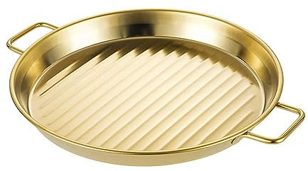 Padella per Paella in Acciaio Inossidabile, Pentola Antiaderente per Frutti di Mare Spagnoli Wok Fornello per Formaggio Cottura Pentole da Cucina per Case o Ristoranti,Gold,Grande