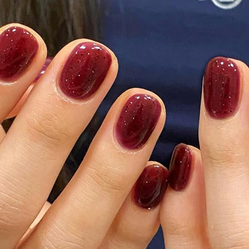 24 Stück Weihnachten Nägel zum Aufkleben Kurz, Eckig French Künstliche Nägel Rot Glänzend Press on Nails, Acryl Full Cover Falsche Nägel Fingernägel Fake Nails für Frauen Festival Nail Dekoration