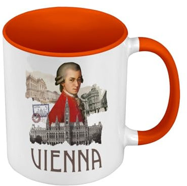 Fabulous Tasse Farbe Premium Orange – Vienna Vintage Collage Wien Reise Österreich Mozart – Tasse mit Henkel und farbigem Innenraum