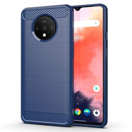 Jhxtech Hülle für OnePlus 7T Hülle, HD1907 Hülle, ultradünne Handyhülle mit Stoßdämpfung aus Karbonfaser TPU Gummi Schutzhüllen für OnePlus 7T Marineblau